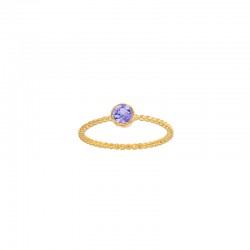 Bague solitaire Aigue-marine serti clos 4mm, monture perlée Or 750/1000
