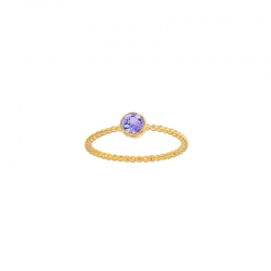 Bague solitaire Aigue-marine serti clos 4mm, monture perlée Or 750/1000