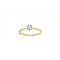 Bague solitaire Aigue-marine serti clos 4mm, monture perlée Or 750/1000