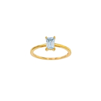 Bague solitaire Aigue-marine taille rectangle 6x4mm, Or 750/1000