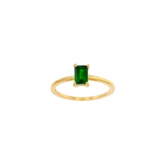 Bague solitaire Aigue-marine taille rectangle 6x4mm, Or 750/1000