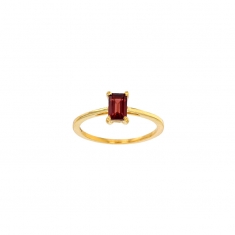 Bague solitaire Aigue-marine taille rectangle 6x4mm, Or 750/1000