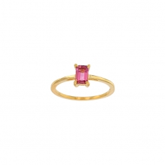 Bague solitaire Aigue-marine taille rectangle 6x4mm, Or 750/1000
