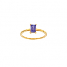 Bague solitaire Aigue-marine taille rectangle 6x4mm, Or 750/1000