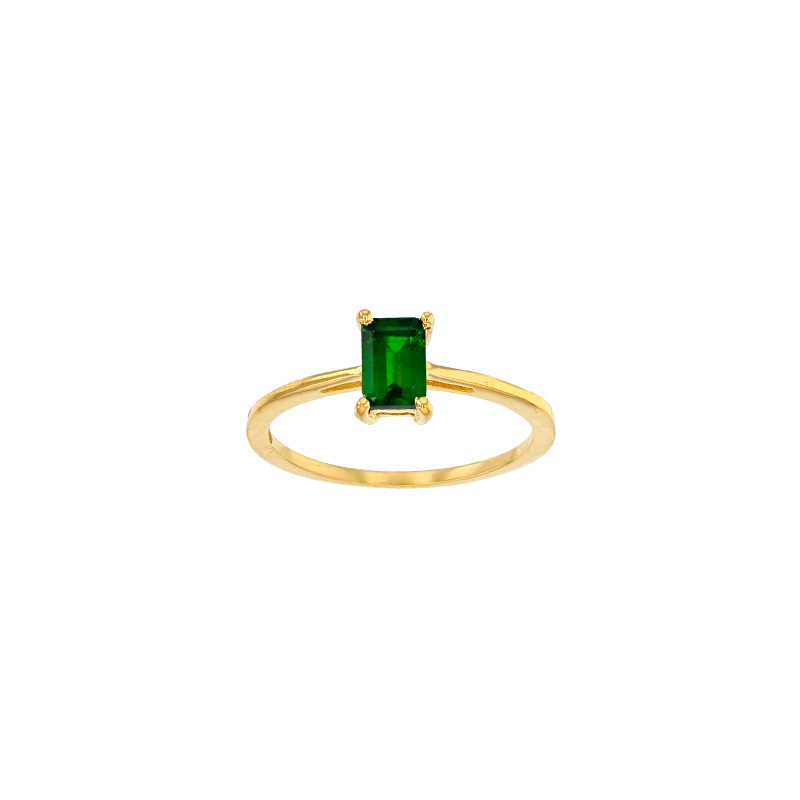 Bague solitaire Aigue-marine taille rectangle 6x4mm, Or 750/1000