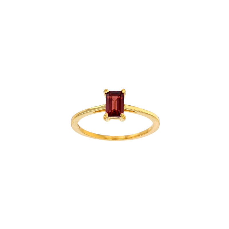 Bague solitaire Aigue-marine taille rectangle 6x4mm, Or 750/1000