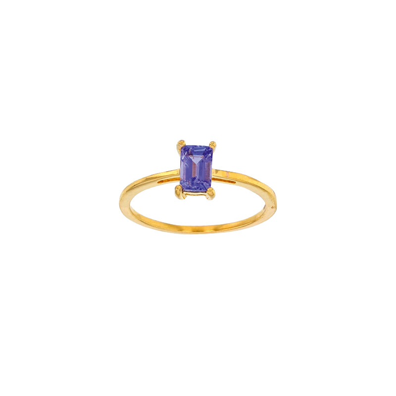 Bague solitaire Aigue-marine taille rectangle 6x4mm, Or 750/1000