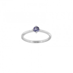 Bague solitaire Améthyste ronde 4mm sertie 4 griffes, Or 750/1000