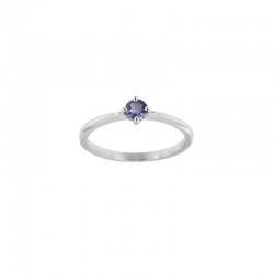 Bague solitaire Améthyste ronde 4mm sertie 4 griffes, Or 750/1000