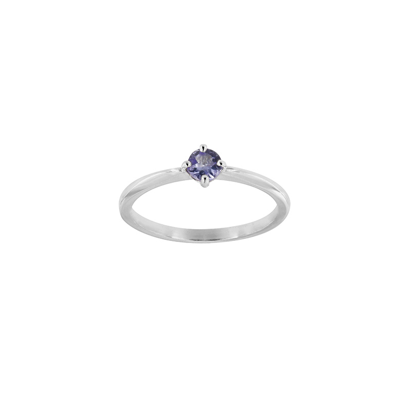 Bague solitaire Améthyste ronde 4mm sertie 4 griffes, Or 750/1000
