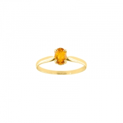 Bague solitaire Citrine ovale 6x4mm serti 4 griffes, Or 750/1000