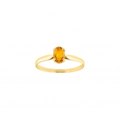 Bague solitaire Citrine ovale 6x4mm serti 4 griffes, Or 750/1000