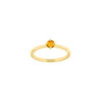Bague solitaire Citrine ronde 4mm sertie 4 griffes, Or 750/1000