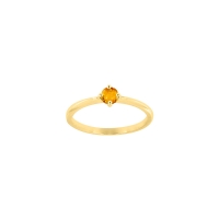 Bague solitaire Citrine ronde 4mm sertie 4 griffes, Or 750/1000