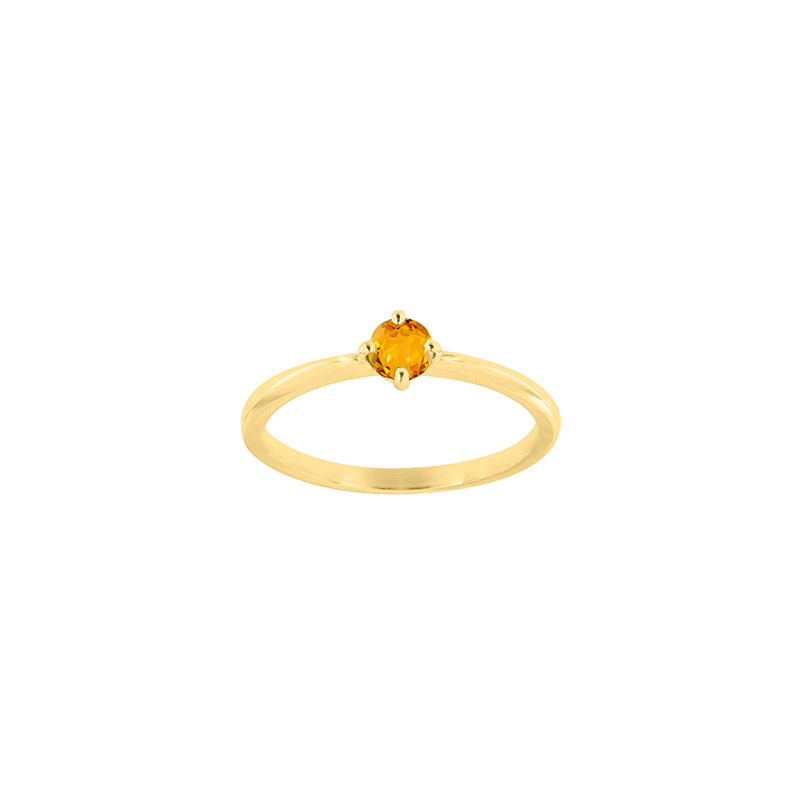 Bague solitaire Citrine ronde 4mm sertie 4 griffes, Or 750/1000