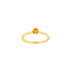 Bague solitaire Citrine ronde 4mm sertie 4 griffes, Or 750/1000