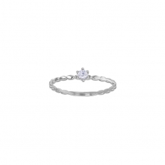 Bague solitaire diamant 0,10ct GVS serti 6 griffes, monture perlée oblongue Or blanc 750/1000