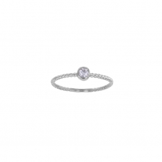 Bague solitaire diamant 0,10ct GVS serti clos, monture perlée Or blanc 750/1000