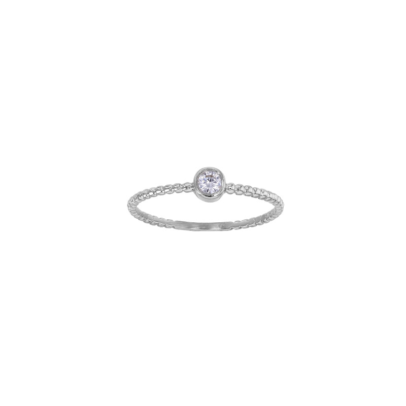 Bague solitaire diamant 0,10ct GVS serti clos, monture perlée Or blanc 750/1000