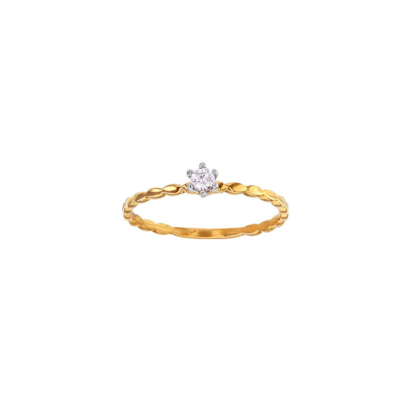 Bague solitaire diamant 0,10ct GVS serti 6 griffes, monture perlée oblongue Or 750/1000 bicolore