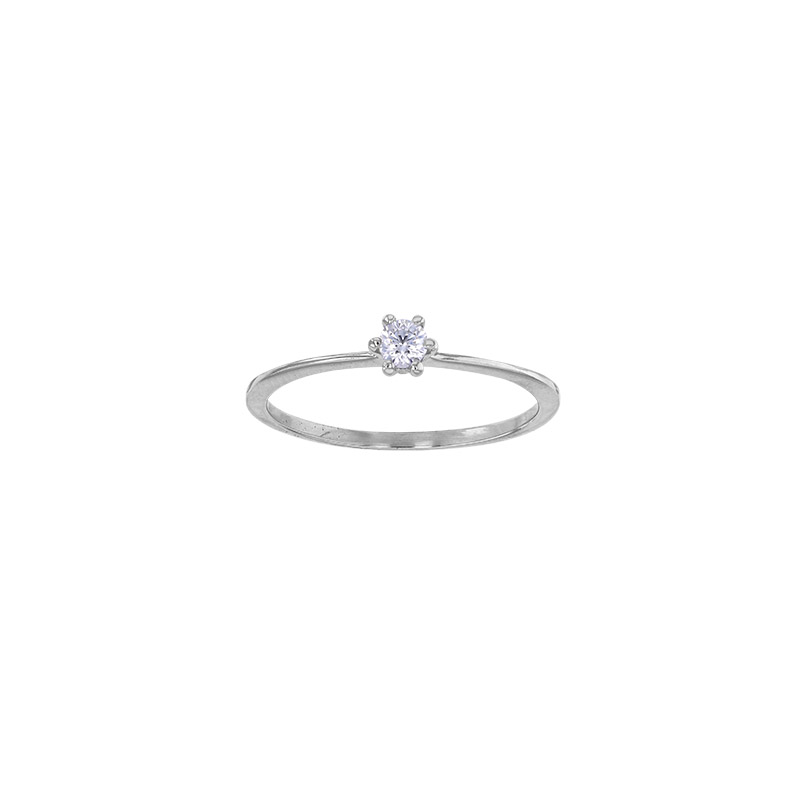 Bague solitaire diamant 0,10ct GVS serti 6 griffes, Or blanc 750/1000