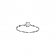Bague solitaire diamant GVS 0,15ct, serti 6 griffes, Or blanc 750/1000
