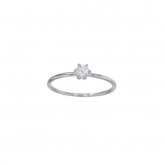 Bague solitaire diamant GVS 0,15ct, serti 6 griffes, Or blanc 750/1000