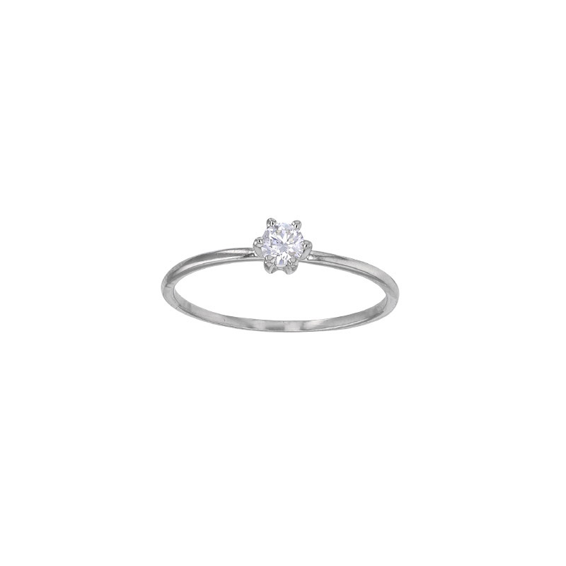 Bague solitaire diamant GVS 0,15ct, serti 6 griffes, Or blanc 750/1000