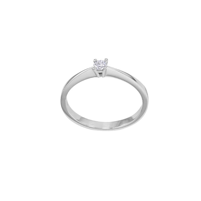 Bague solitaire diamant HSI 0,10ct, serti 4 griffes corps couteau Or blanc 750/1000