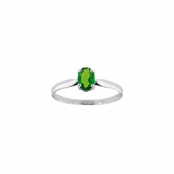 Bague solitaire Diopside ovale 6x4mm serti 4 griffes, Or blanc 750/1000
