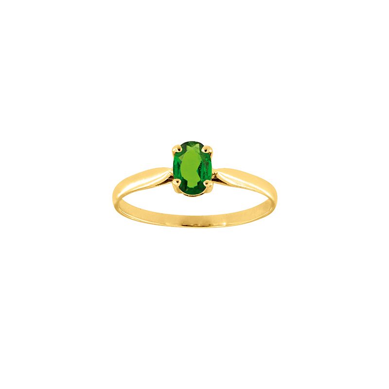 Bague solitaire Diopside ovale 6x4mm serti 4 griffes, Or 750/1000