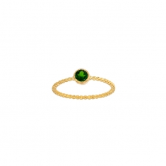 Bague solitaire Diopside serti clos 4mm, monture perlée Or 750/1000