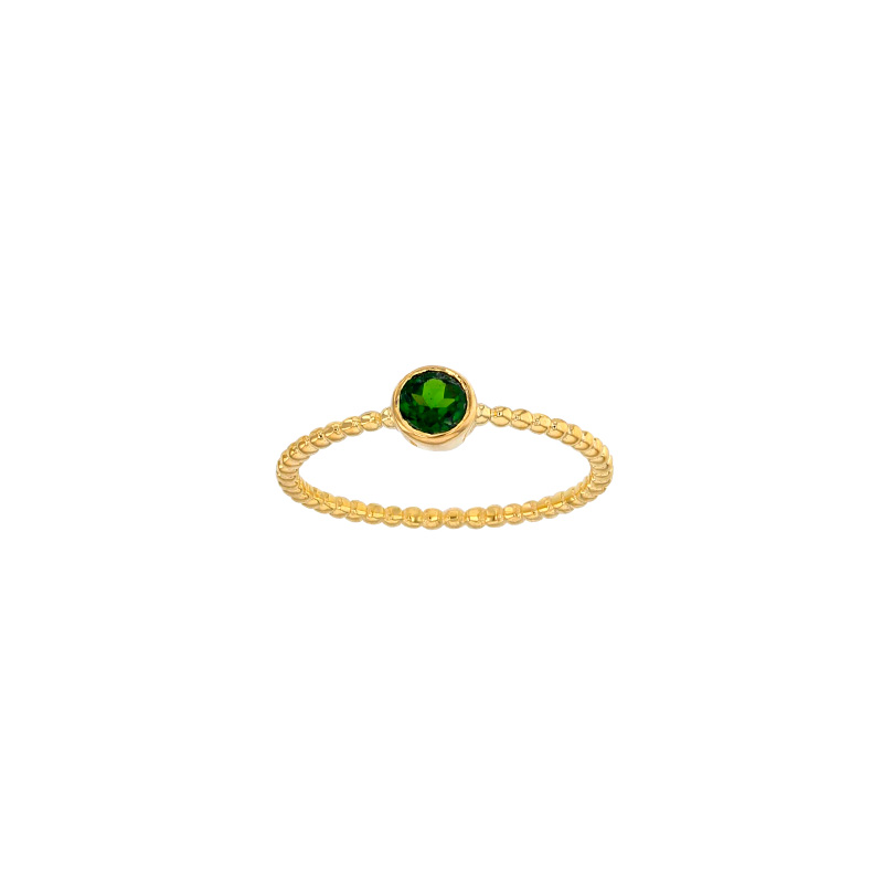 Bague solitaire Diopside serti clos 4mm, monture perlée Or 750/1000