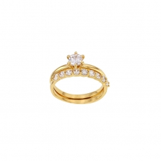 Bague solitaire double rang Plaqué or orné d'oxydes de zirconium 5mm