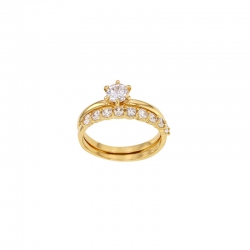 Bague solitaire double rang Plaqué or orné d'oxydes de zirconium 5mm