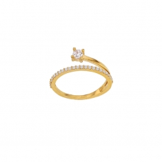 Bague solitaire entrecroisée serti 4 griffes en Plaqué or orné d'oxydes de zirconium 4mm