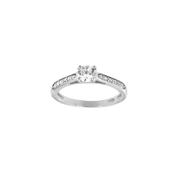 Bague solitaire épaulé 13 diamants HSI 0,30ct, Or blanc 750/1000