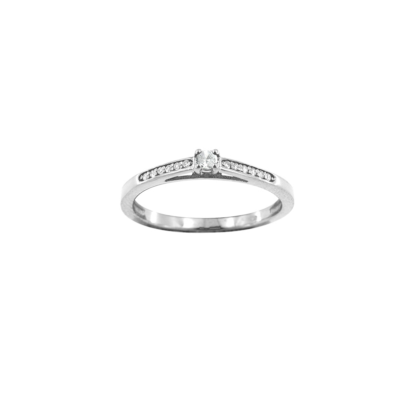 Bague solitaire épaulé 13 diamants HSI 0,15ct, Or blanc 750/1000