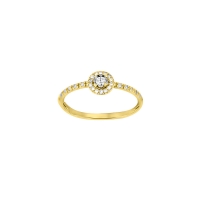 Bague solitaire épaulée 27 diamants HSI 0,21ct, entourage halo, Or 750/1000