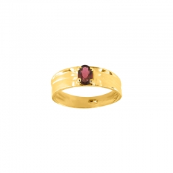 Bague solitaire large Grenat ovale 6x4mm serti 4 griffes, Or 750/1000