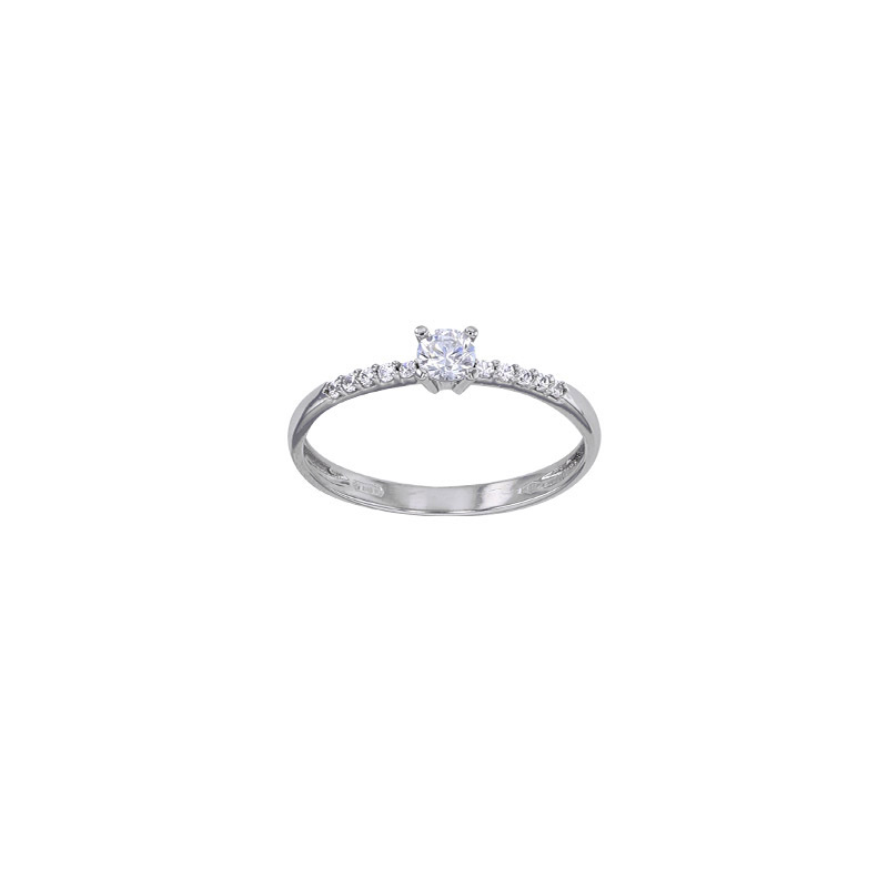 Bague solitaire 3mm épaulés d'oxydes de zirconium Or blanc 750/1000