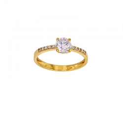 Bague solitaire Or 375/1000 avec oxyde de zirconium 6mm et épaules empierrées