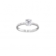 Bague solitaire Or 375/1000 avec oxyde de zirconium 6mm et épaules empierrées