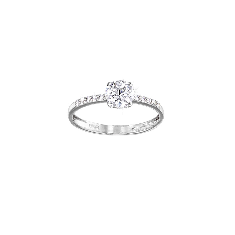 Bague solitaire Or 375/1000 avec oxyde de zirconium 6mm et épaules empierrées