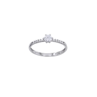 Bague solitaire Or blanc 375/1000 oxyde de zirconium 4mm serti 6 griffes et épaules empiérrées
