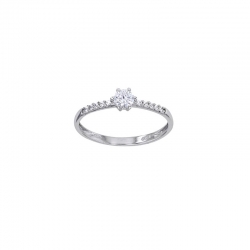 Bague solitaire Or blanc 375/1000 oxyde de zirconium 4mm serti 6 griffes et épaules empiérrées
