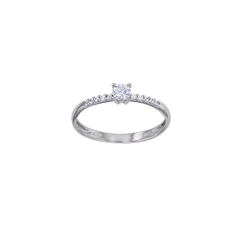 Bague solitaire Or blanc 375/1000 oxyde de zirconium 4mm serti 4 griffes et épaules empiérrées