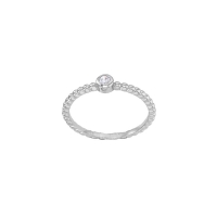 Bague solitaire oxyde 4mm serti clos, monture perlée argent 925/1000 platiné