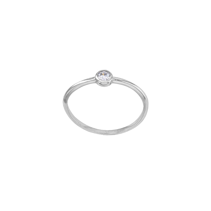 Bague solitaire oxyde 4mm serti clos, argent 925/1000 platiné