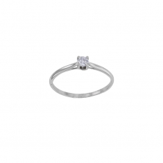 Bague solitaire serti 4 griffes, oxyde de zirconium Or blanc 750/1000 diam. 3mm